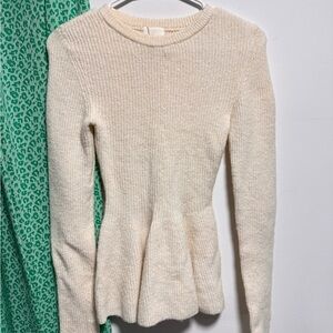 H&M Cream Rib-Knit Peplum Sweater